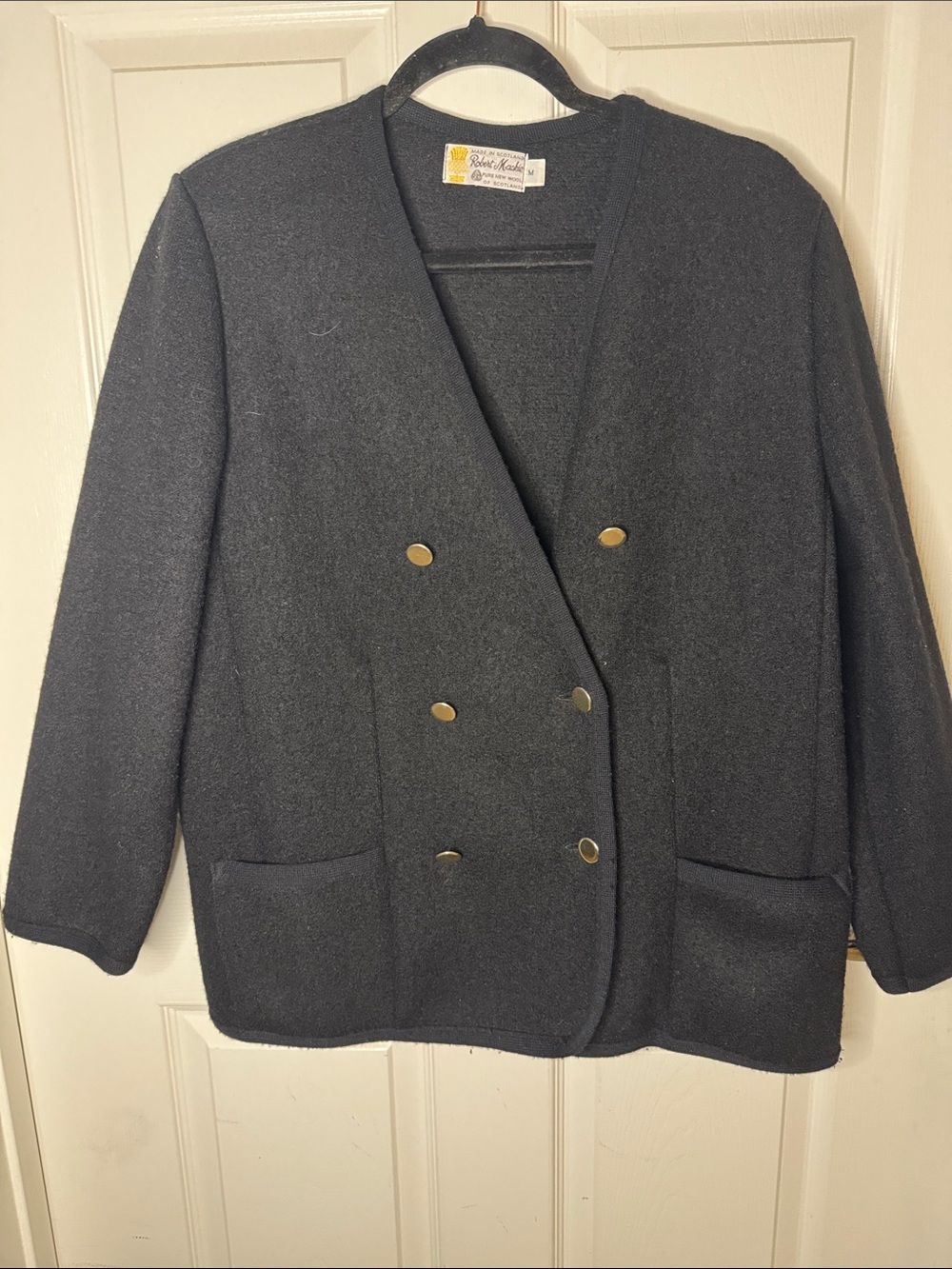Vintage-Style Double-Breasted Black Wool Jacket